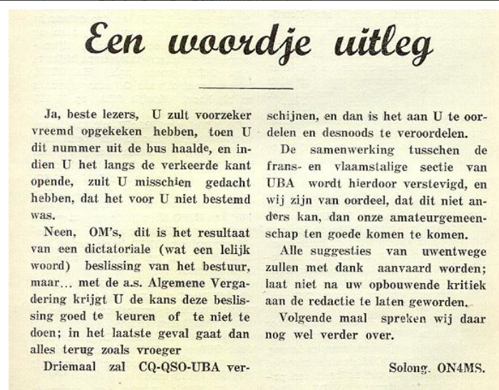 UBA aankondiging nederlands