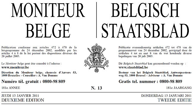 Belgisch Staatsblad - Moniteur belge 13/03/2011
