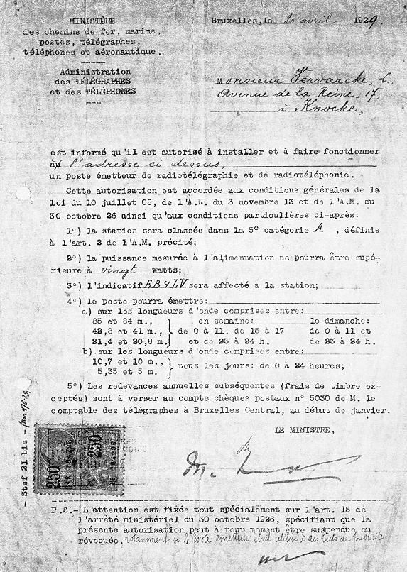 Licence de EB4LV de 1929