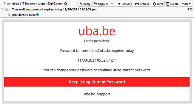 Mail SPAM example uba.be