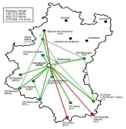 Exemple de couverture radio pendant un exercice en Province du Luxembourg, le 7 mars 2021 