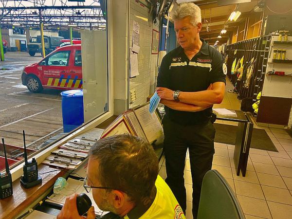 Radio station of ON5DVA during the floods of July 16, 2021 from the fire department of Wavre