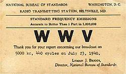 QSL WWV Standart Frequency Emissions